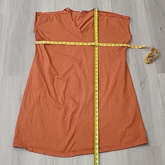 Uniqlo Burnt Orange V Neck 100% Cotton Dress Boxy Sleeveless Medium Summer Women - Picture 2 of 6